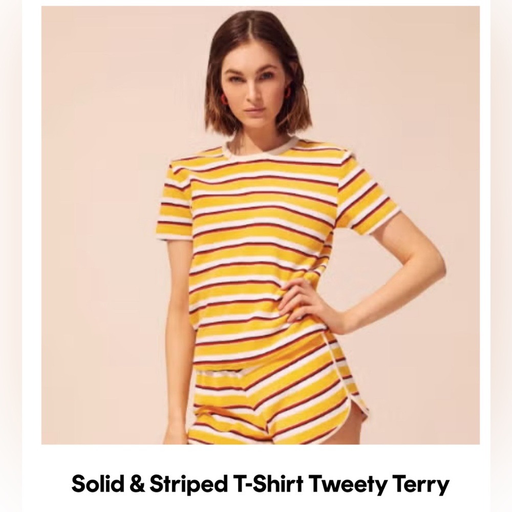 Solid & Striped Terry Top S + Swim Bottom XS NWT | Yellow Orange | 2-Pc Set